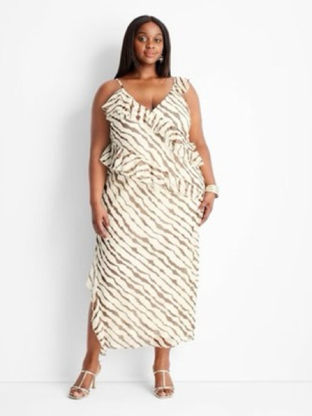 Jenee Naylor Future Collective Zebra-Print Ruffle Slip Dress